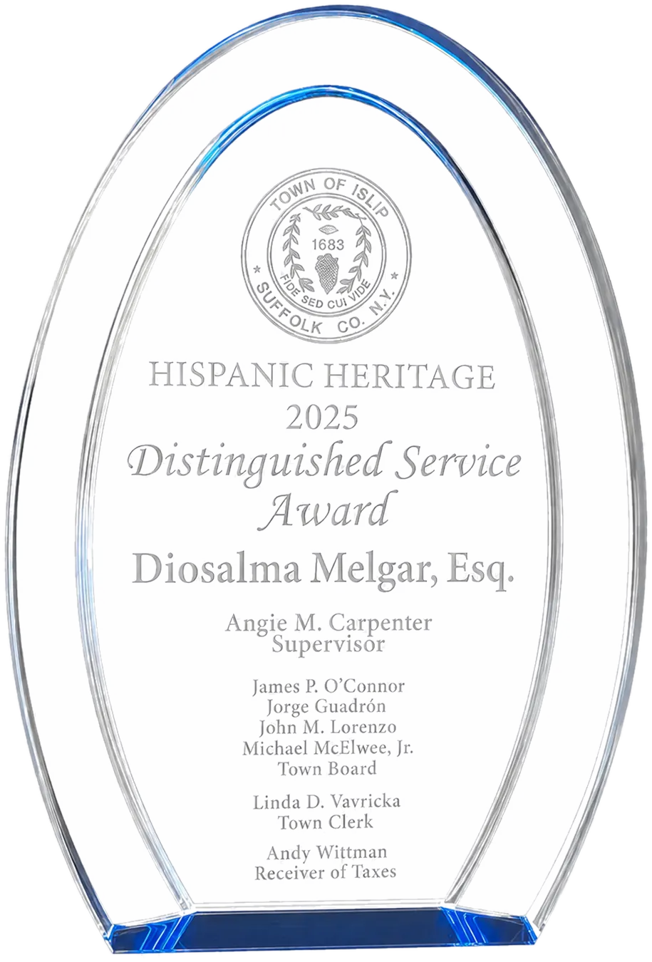 Town of Islip Distinguished Hispanic Heritage Service Award, presented to Diosalma Melgar, Esq.